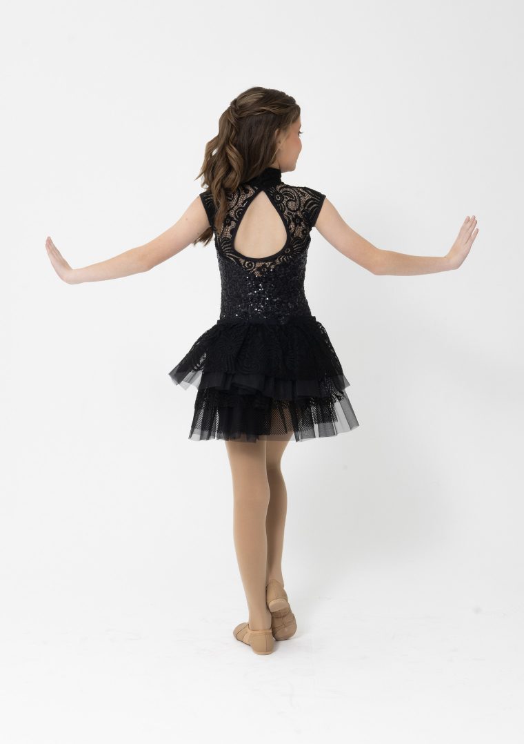 Deco Lace Leotard in black jazz costume showtime detachable bustle