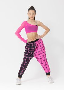 eden single sleeve mesh crop harem pants hot pink