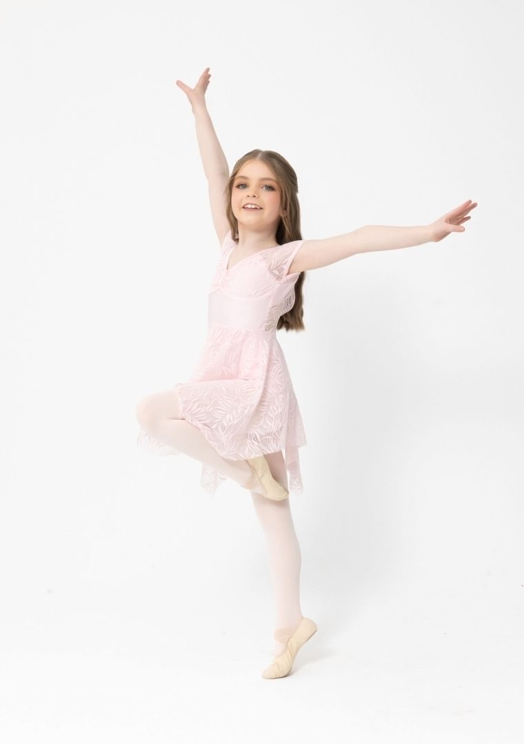 candice dress in pale pink with beautiful lace pattern lyrical costume