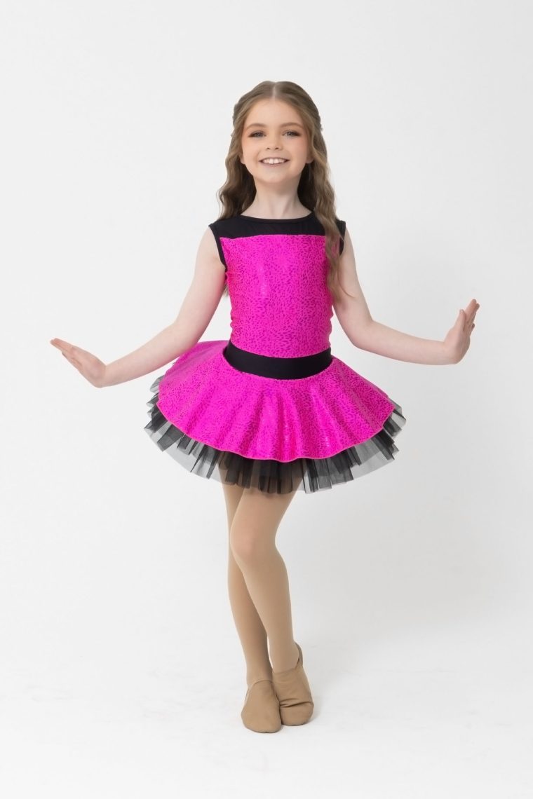 Trixie dress with metallic pattern in hot pink jazz costume