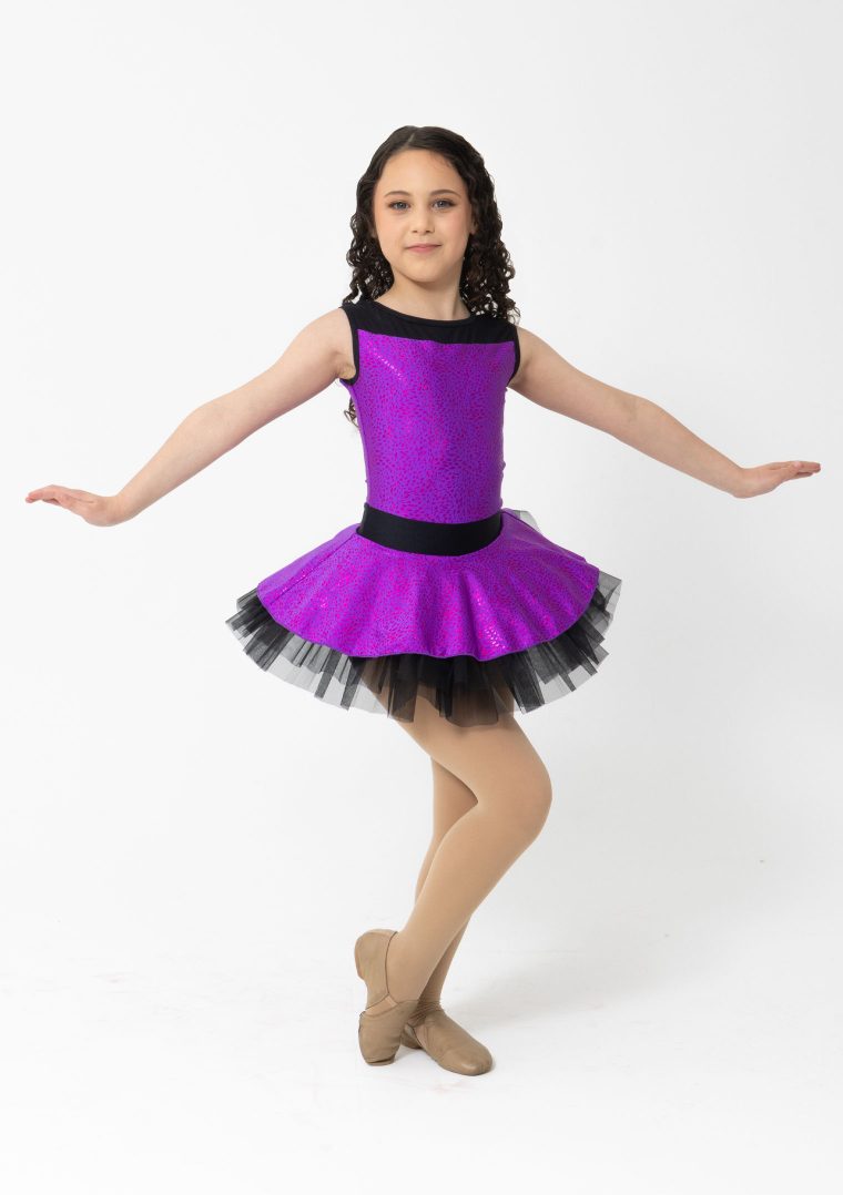 Trixie dress with metallic pattern in purple jazz costume